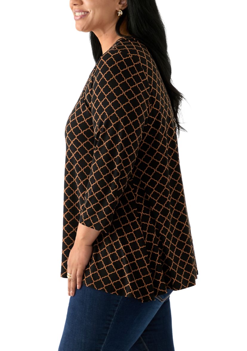 Plus Size 3/4 Sleeve Sharkbite Tunic T-Shirt