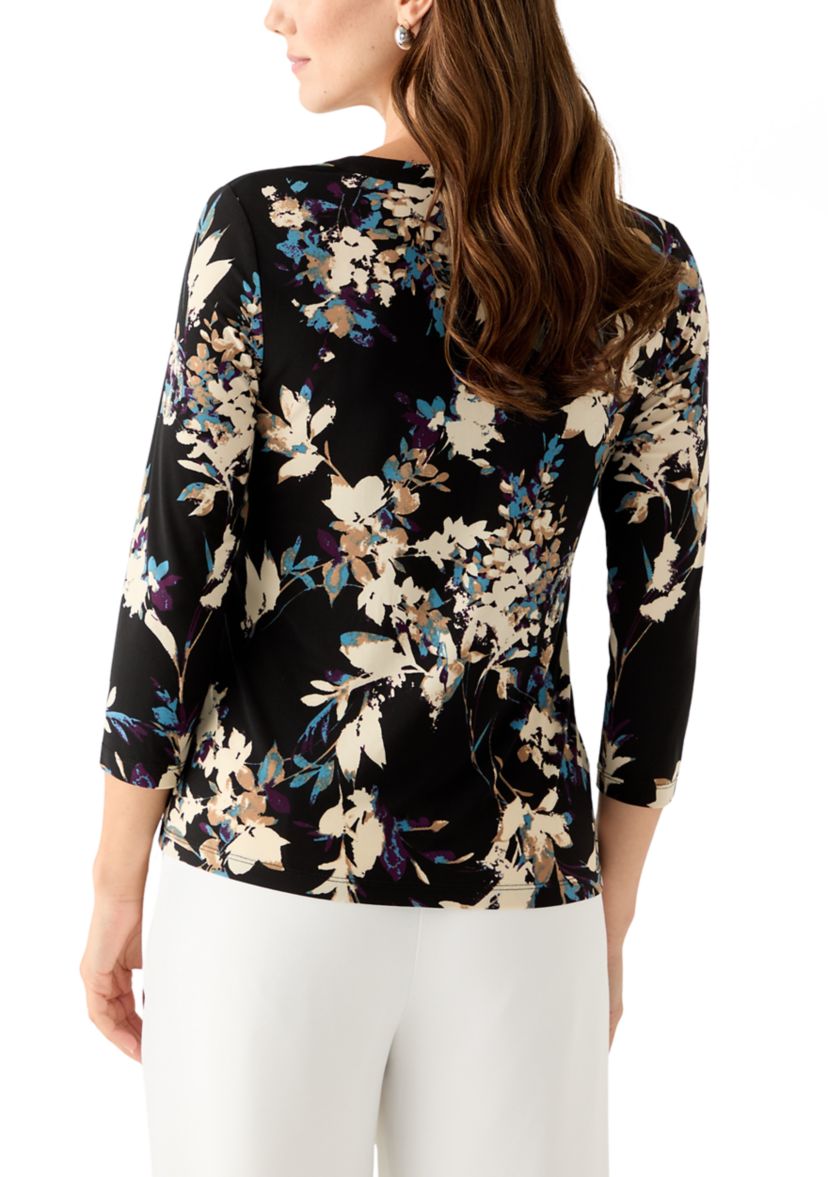 Womens 3/4 Sleeve Printed Henley Top
