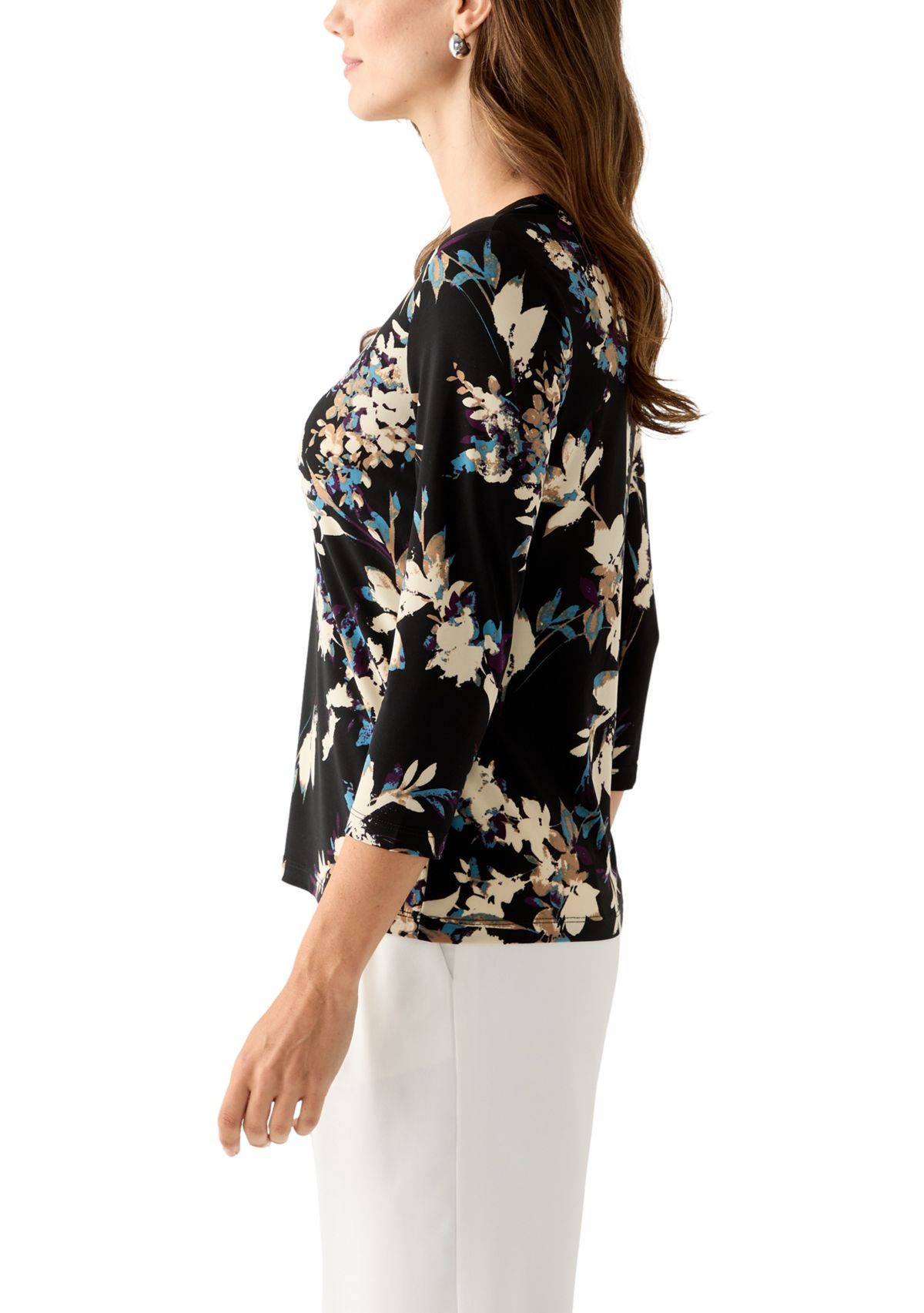 Womens 3/4 Sleeve Printed Henley Top