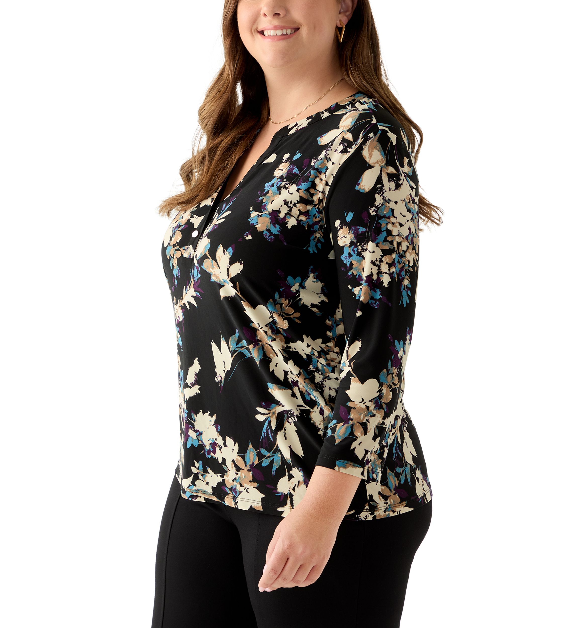 Plus Size 3/4 Knit Henley Top