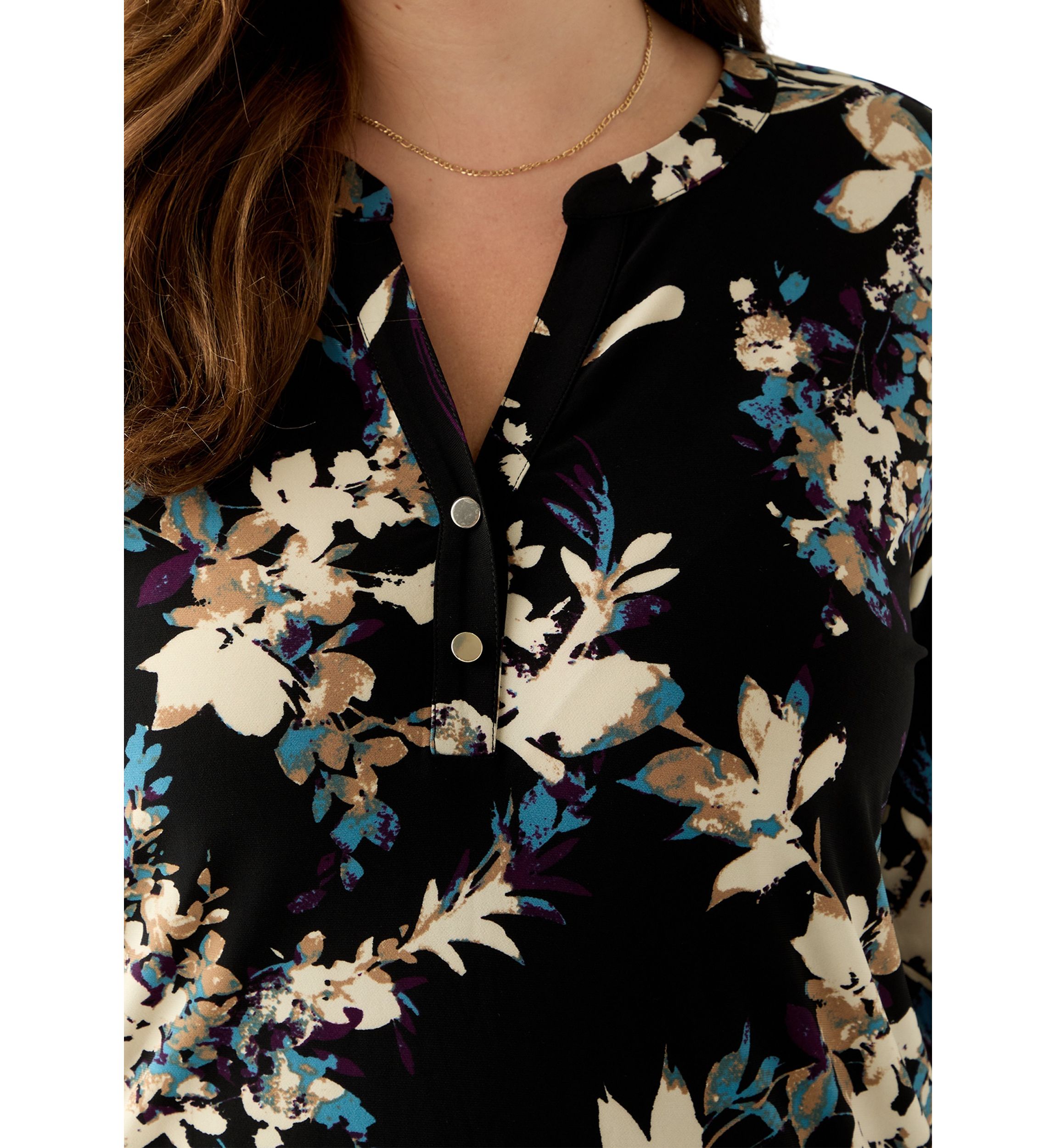 Plus Size 3/4 Knit Henley Top