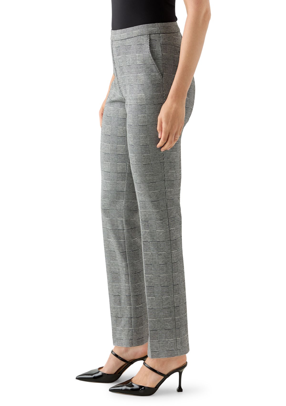 Womens Plaid Straight Ankle Pants