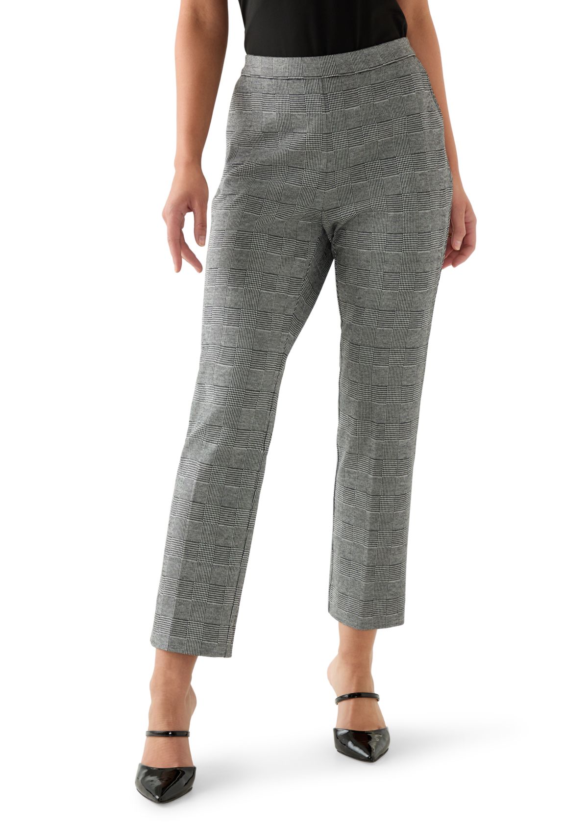 Petite Plaid Straight Ankle Pants
