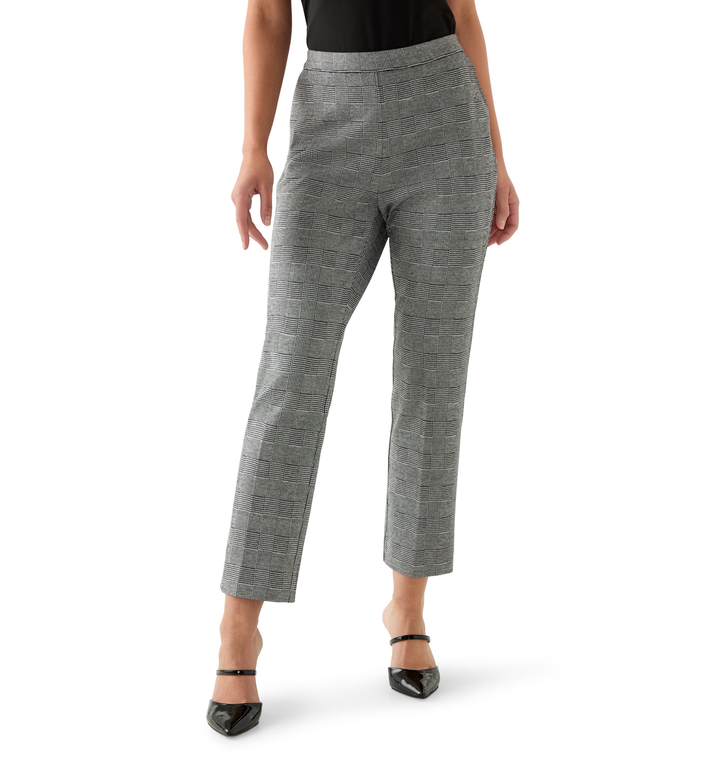 Petite Plaid Straight Ankle Pants