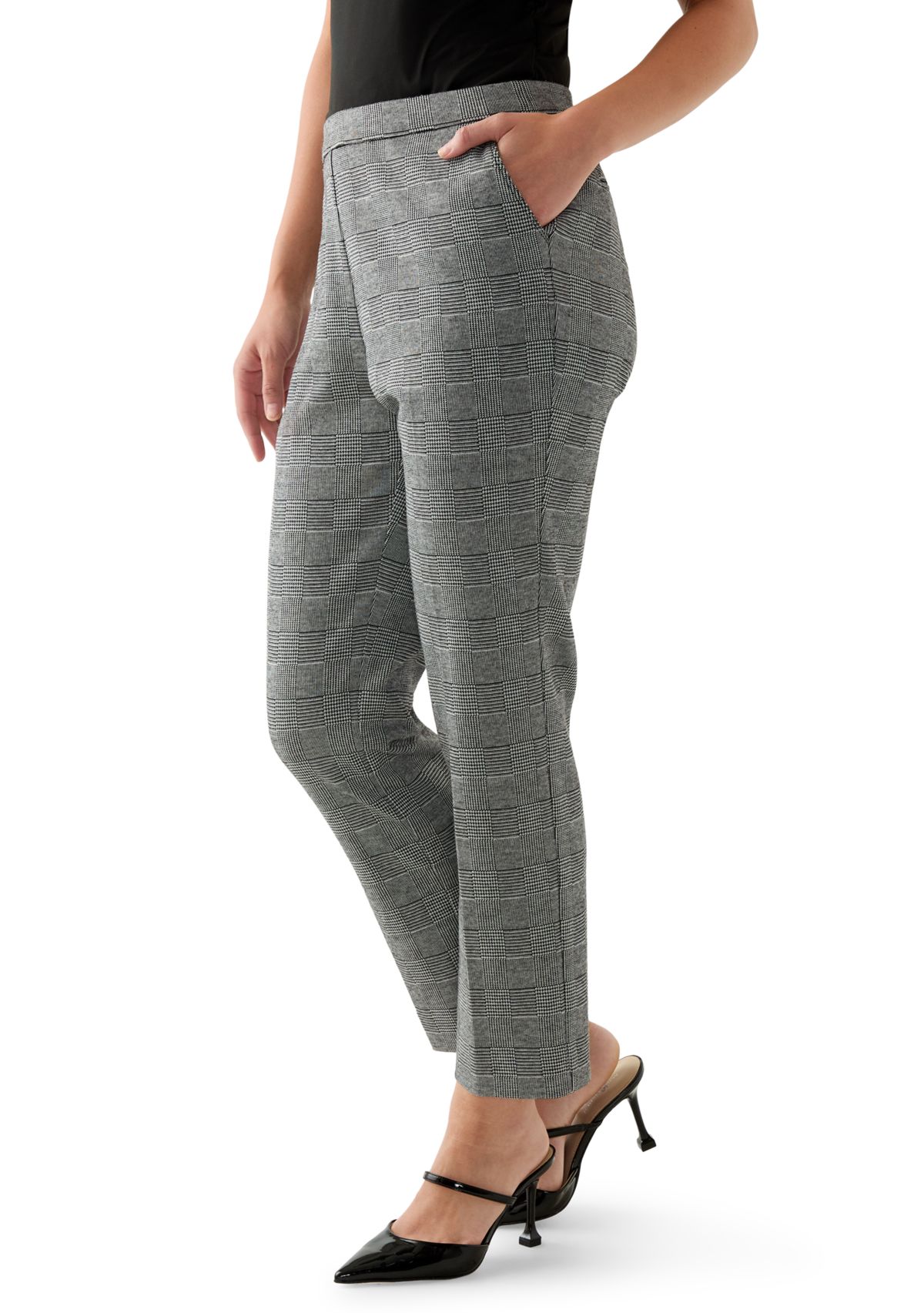 Petite Plaid Straight Ankle Pants