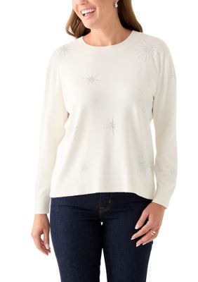 AK Anne Klein Women's Petite Starburst Long Sleeve Sweater