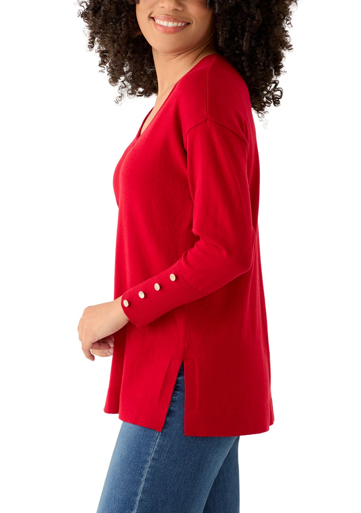 Womens V-Neck Long Sleeve with Buttons Top