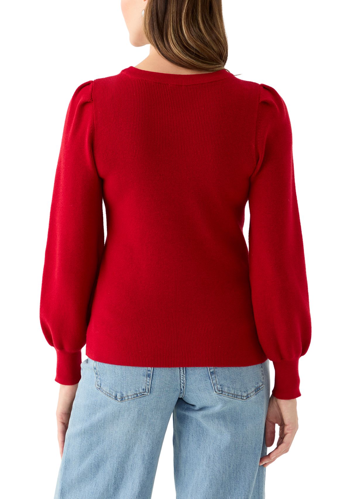 Womens Embellished Crew Neck with Puff Sleeves 