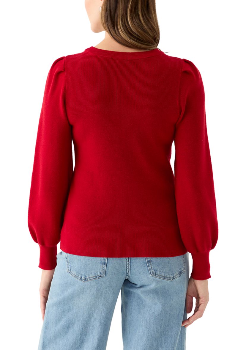 Womens Embellished Crew Neck with Puff Sleeves 