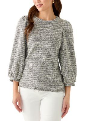 AK Anne Klein Women's Petite Boucle Knit 3/4 Balloon Sleeve Top