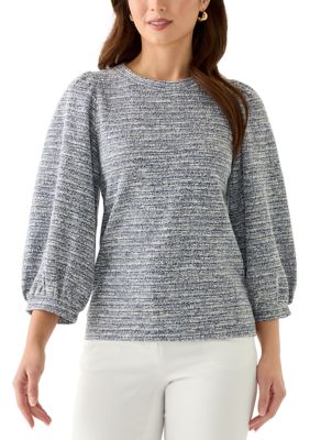 AK Anne Klein Women's Petite Boucle Knit 3/4 Balloon Sleeve Top, PL