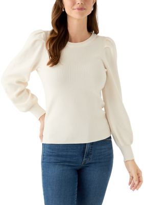 AK Anne Klein Women's Puff Sleeve Sweater, White, XL