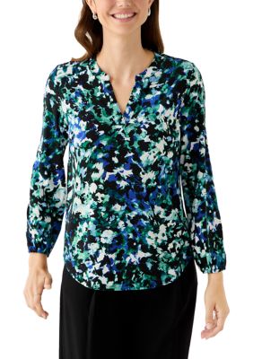 AK Anne Klein Women's Long Sleeve Split Neck Top