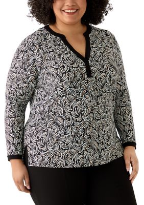 AK Anne Klein Women's Plus Size V-Neck Knit Printed Tunic