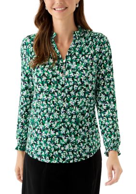 AK Anne Klein Women's Long Sleeve Ruffle Neck Blouse