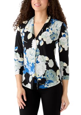 AK Anne Klein Petite 3/4 Sleeve Pleated Shoulder Blouse