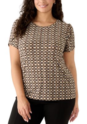 AK Anne Klein Women's Plus Size Tulip Sleeve Print Blouse