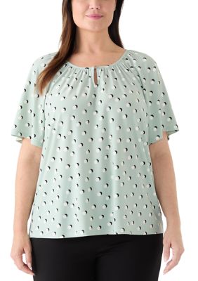 AK Anne Klein Women's Plus Size Short Sleeve Keyhole Peasant Top