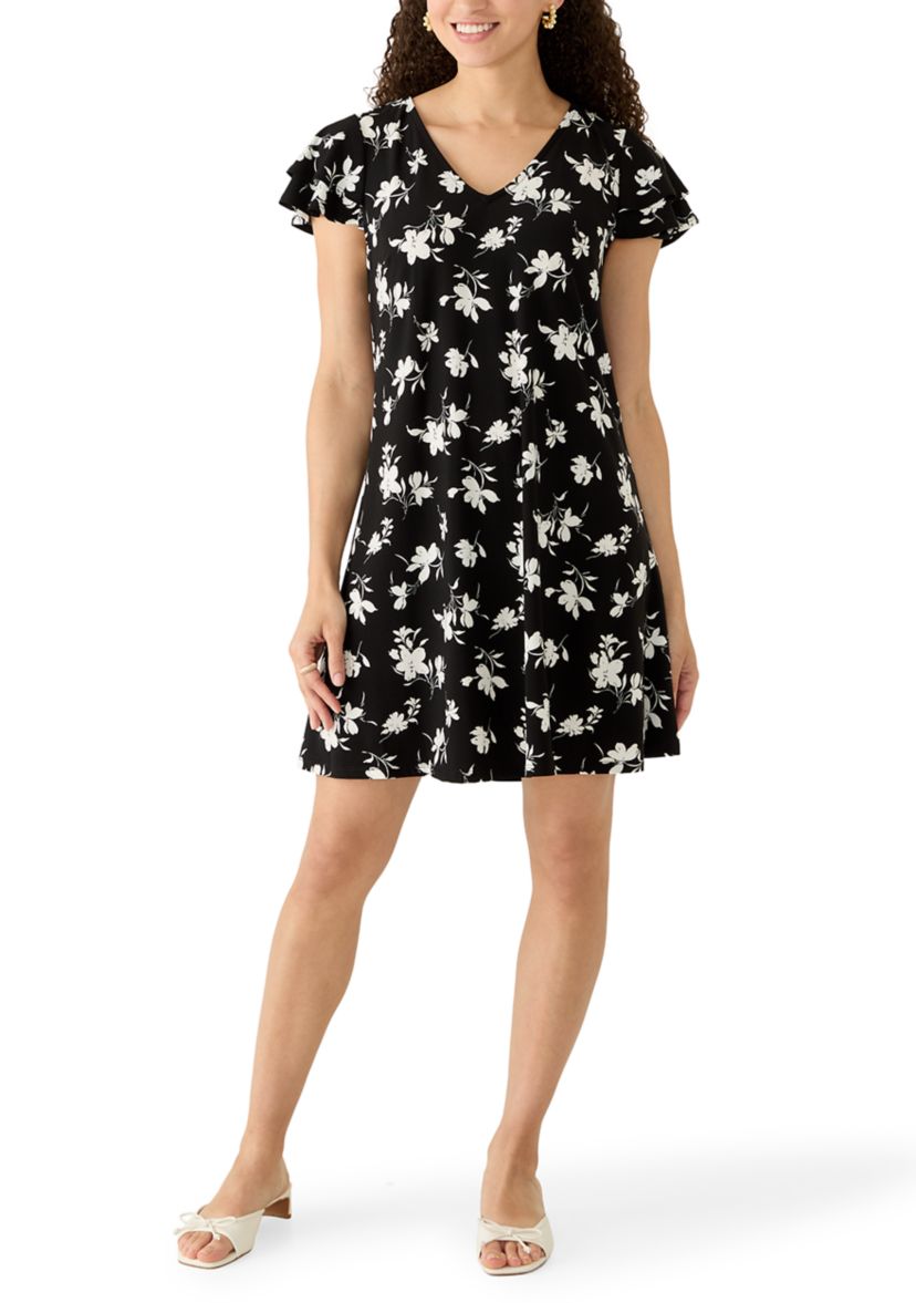 AK Anne Klein Petite Flutter Sleeve Swing Dress | Belk