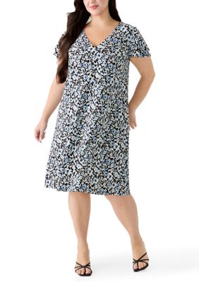 AK Anne Klein Women's Plus Size Flutter Sleeve V-Neck Knit Dress