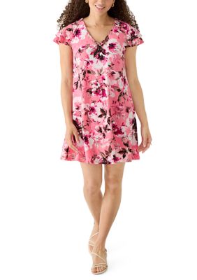 AK Anne Klein Women's Petite Flutter Sleeve A-Line Dress
