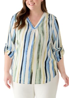 AK Anne Klein Women's Plus Size Pleat Front Tunic Shirt