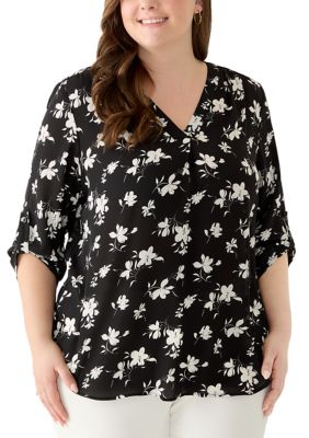 AK Anne Klein Women's Plus Size Pleat Front Tunic Shirt