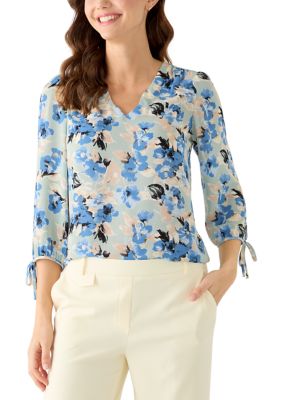AK Anne Klein Women's 3/4 Sleeve V-Neck Print Blouse
