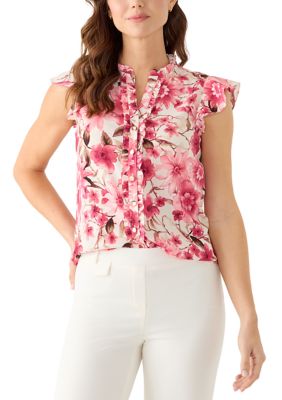 AK Anne Klein Women's Ruffle Flutter Sleeve Blouse