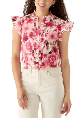 AK Anne Klein Women's Petite Flutter Sleeve Ruffle Top