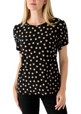 AK Anne Klein Women's Petite Core Short Sleeve Gathered Tulip Sleeve Top