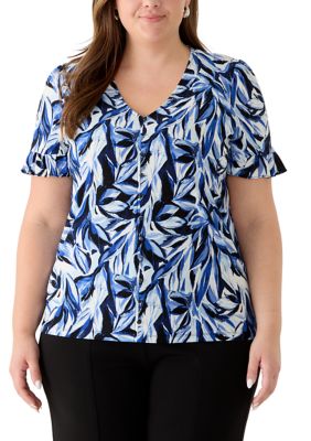 AK Anne Klein Women's Plus Size Ruffle Sleeve Knit Top