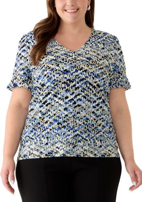 AK Anne Klein Women's Plus Size Ruffle Sleeve Knit Top