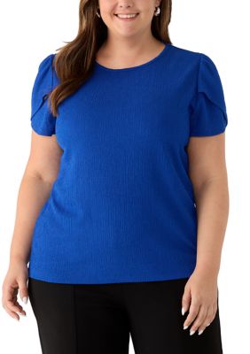 AK Anne Klein Women's Plus Size Tulip Sleeve Textured Knit Top
