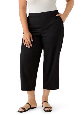 AK Anne Klein Women's Plus Size Textured Knit Cropped Pants