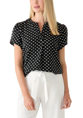 AK Anne Klein Women's Petite V-Neck Tulip Sleeve Top