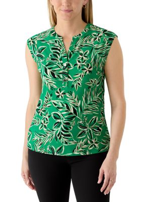 AK Anne Klein Women's Sleeveless Split Neck Top