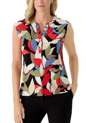 AK Anne Klein Women's Dolman Sleeve Y-Neck Two Button Top