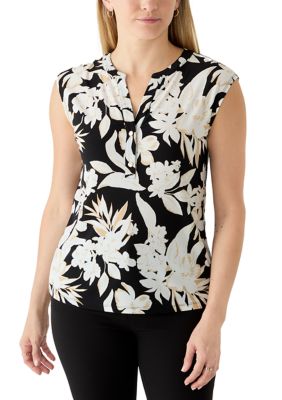AK Anne Klein Women's Printed Short Sleeve 2 Button Dress