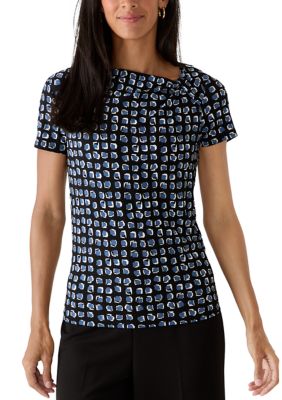 AK Anne Klein Women's Short Sleeve Asymmetric Neck Top