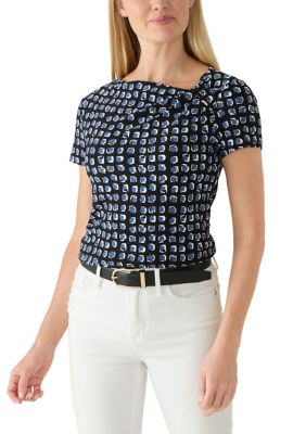 AK Anne Klein Women's Petite Short Sleeve Asymmetric Neck Top