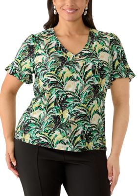 AK Anne Klein Women's Plus Size Short Sleeve Ruffle Knit Top