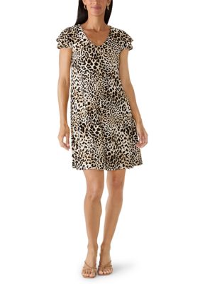 AK Anne Klein Women's Double Flutter Sleeve Swing Dress