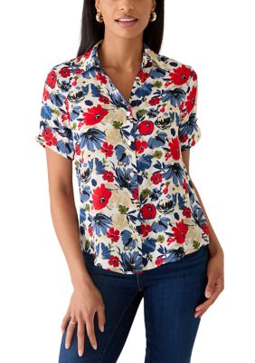 AK Anne Klein Women's Petite Short Sleeve Camp Shirt