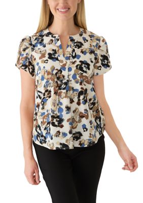 AK Anne Klein Women's Petite V-Neck Tulip Sleeve Top