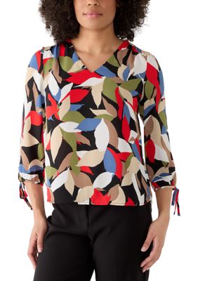 AK Anne Klein Women's 3/4 Sleeve V-Neck Print Blouse