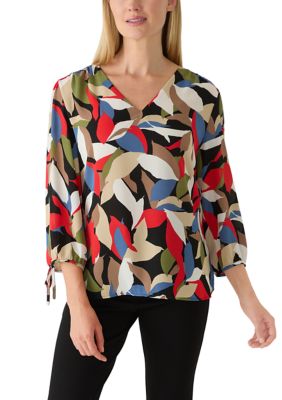 AK Anne Klein Women's Petite 3/4 Tie Sleeve V-Neck Blouse