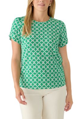 AK Anne Klein Women's Jewel Neck Tulip Sleeve Blouse