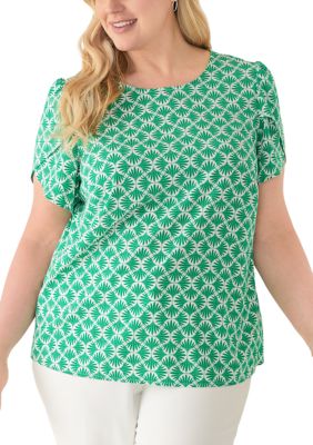 AK Anne Klein Women's Jewel Neck Tulip Sleeve Blouse
