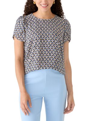 AK Anne Klein Women's Petite Jewel Neck Tulip Sleeve Blouse
